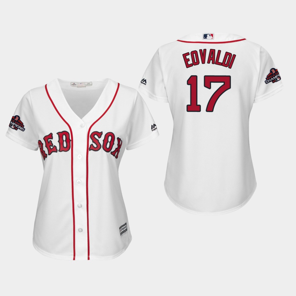Red Sox #17 Nathan Eovaldi White Home 2018 World Series Champions Women's Stitched MLB Jersey
